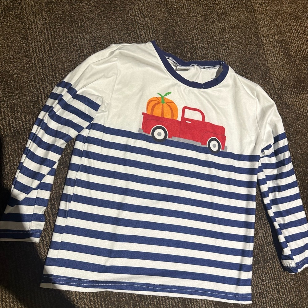 Boys Striped Shirt with Red Truck Pumpkin Design